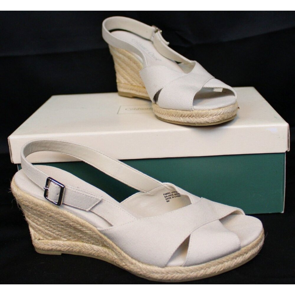 Coldwater Creek Wedges X Band Sling Sandals sz 8 M Women Tan Beach Buckle Rope